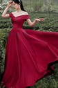 A-line Off-the-shoulder Satin Sweep Train Prom Dresses With Ruffles