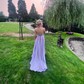 A-line V-neck Satin Corset Prom Dresses With Beading