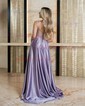 A-line V-neck Satin Corset Prom Dresses With Beading