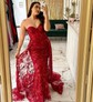Sheath/Column Strapless Lace Beaded Prom Dresses