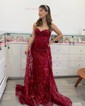 Sheath/Column Strapless Lace Beaded Prom Dresses