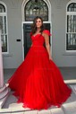 Ball Gown Sweetheart Tulle Ruffle Prom Dresses With Ruched