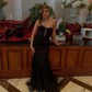 Black Mermaid Strapless Lace Prom Dresses With Beading