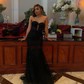 Black Mermaid Strapless Lace Prom Dresses With Beading
