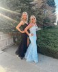 Black Mermaid Strapless Lace Prom Dresses With Beading