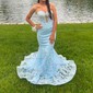 Black Mermaid Strapless Lace Prom Dresses With Beading