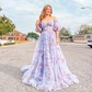 Ball Gown Off-the-shoulder Chiffon Floral Prom Dresses With Puff Sleeve