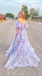 Ball Gown Off-the-shoulder Chiffon Floral Prom Dresses With Puff Sleeve