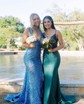 Mermaid V-neck Backless Sparkly Sequin Prom Dresses