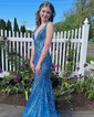 Mermaid V-neck Backless Sparkly Sequin Prom Dresses