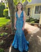 Mermaid V-neck Backless Sparkly Sequin Prom Dresses