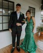 Mermaid V-neck Backless Sparkly Sequin Prom Dresses