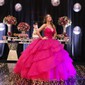 Ball Gown V-neck Tulle Tiered Prom Dresses With Appliques