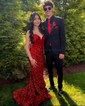 Mermaid V-neck Sparkly Velvet Sequin Prom Dresses