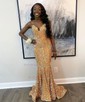 Mermaid V-neck Sparkly Velvet Sequin Prom Dresses
