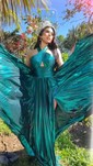 A-line Halter Metallic Sweep Train Prom Dresses With Ruched