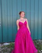 Ball Gown V-neck Tulle Sparkly Prom Dresses With Appliques