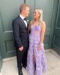Ball Gown Strapless Tulle Ruffle Tiered Prom Dresses