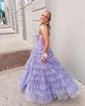 Ball Gown Strapless Tulle Ruffle Tiered Prom Dresses