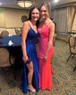 Mermaid V-neck Satin Beaded Prom Dresses With Appliques
