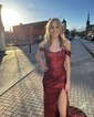Mermaid Off-the-shoulder Sparkly Sequin Prom Dresses With Ruched