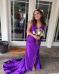 Mermaid V-neck Satin Corset Prom Dresses With Ruched