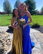 A-line Halter Metallic Sweep Train Prom Dresses With Ruched