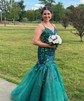 Mermaid V-neck Glitter Tulle Prom Dresses With Appliques