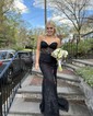 Red Mermaid Strapless Tulle Prom Dresses With Appliques
