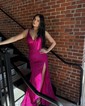 Sheath/Column V-neck Lace Corset Prom Dresses With Appliques