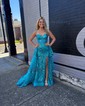 Ball Gown Strapless Tulle Tiered Prom Dresses With Appliques