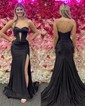 Unique Sheath/Column Satin Sweetheart Ruched Split Prom Dresses