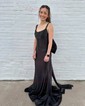 Mermaid Cowl Neck Satin Backless Corset Prom Dresses With Bow