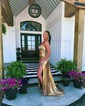 Sheath/Column Strapless Metallic Prom Dresses With Beading