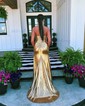 Sheath/Column Strapless Metallic Prom Dresses With Beading