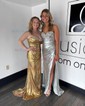 Sheath/Column Strapless Metallic Prom Dresses With Beading
