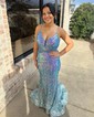 Sheath/Column V-neck Sparkly Sequin Prom Dresses With Beading