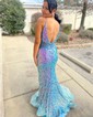 Sheath/Column V-neck Sparkly Sequin Prom Dresses With Beading