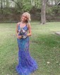 Sheath/Column V-neck Sparkly Sequin Prom Dresses With Feather
