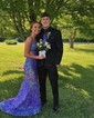 Sheath/Column V-neck Sparkly Sequin Prom Dresses With Feather