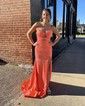 Mermaid Strapless Satin Cut Out Beaded Prom Dresses