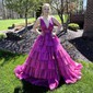 Ball Gown V-neck Tulle Ruffle Tiered Prom Dresses