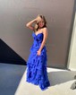 Ball Gown Strapless Chiffon Ruffle Tiered Prom Dresses