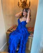 Ball Gown Strapless Chiffon Ruffle Tiered Prom Dresses