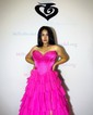 Ball Gown Strapless Satin Chiffon Ruffle Tiered Prom Dresses