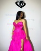 Ball Gown Strapless Satin Chiffon Ruffle Tiered Prom Dresses