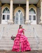 Ball Gown V-neck Taffeta Ruffle Tiered Prom Dresses
