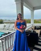 A-line Strapless Satin Cut Out Prom Dresses With Ruched