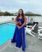A-line Strapless Satin Cut Out Prom Dresses With Ruched