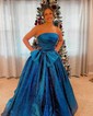 Ball Gown Strapless Ruched Satin Prom Dresses With Bow